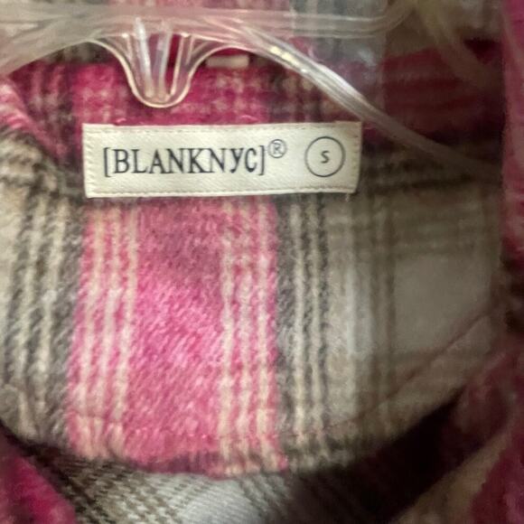 Blank NYC Size Small Pink Plaid Wool Blend Soft Shacket Jacket Button Down - Picture 3 of 5
